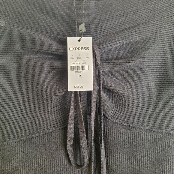 Express Super Body Contour Black Ribbed Mini Dress Drop Shoulder M - Picture 4 of 9